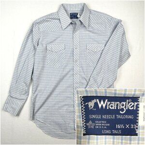 Wrangler Vintage Western Pearl Snap Button Up Shirt‎ Size 16-1/2 x 33 Made USA